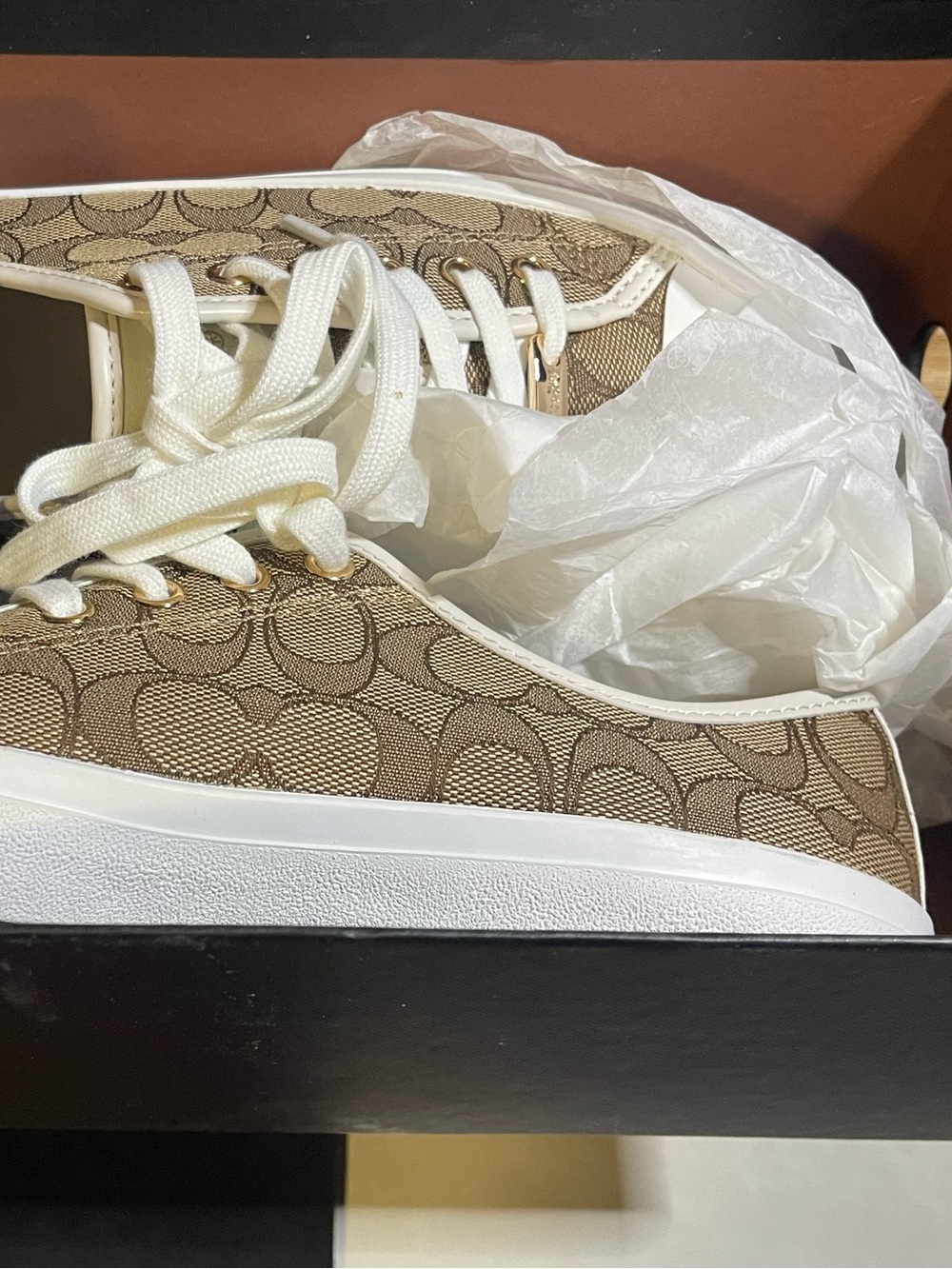 NIB Coach New York Empire Sig C/Sport Nappa Sneakers in Khaki/Chalk/Sz 8.5M